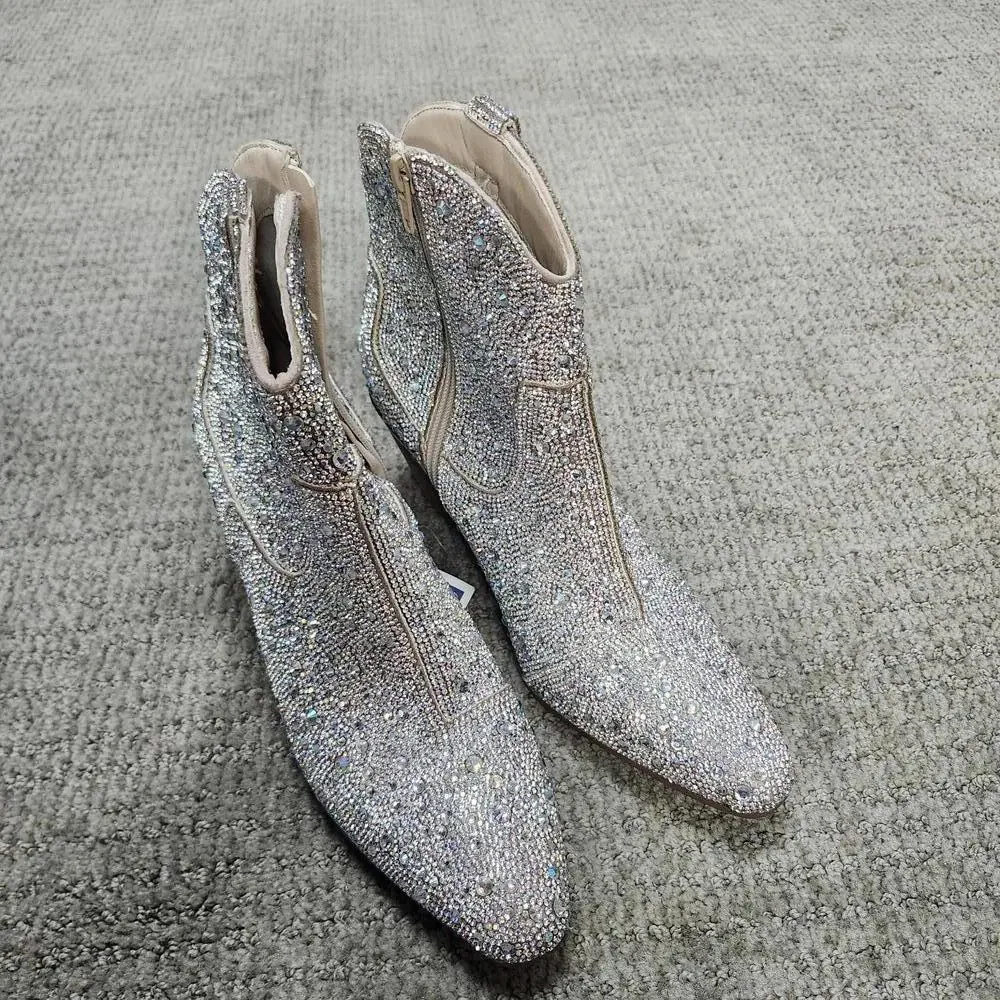 Cushionaire Bravo Sparkly Rhinetsone Western Ankle Boots Women's Size 8.5